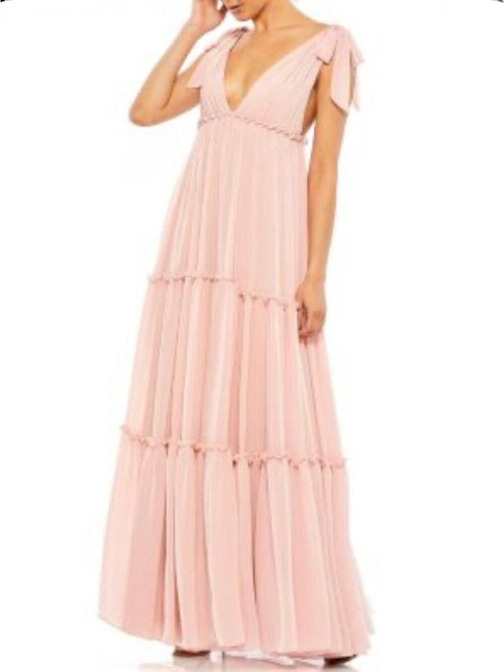 Mac Duggal Women's Plunging V-Neck Tiered Maxi Dress Size 4